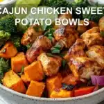 CAJUN CHICKEN SWEET POTATO BOWLS vibrant bowl with roasted sweet potatoes chicken peppers and herbs