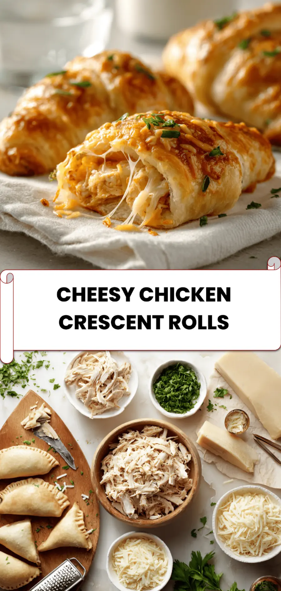 Cheesy Chicken Crescent Rolls: Easy Delicious Supper 5 Finished cheesy chicken crescent rolls fresh from oven, displayed on a baking tray garnished with herbs