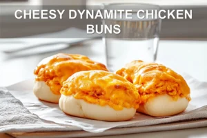 Cheesy Dynamite Chicken Buns: Easy and Irresistible! CHEESY DYNAMITE CHICKEN BUNS golden baked buns with melted cheese and spicy filling