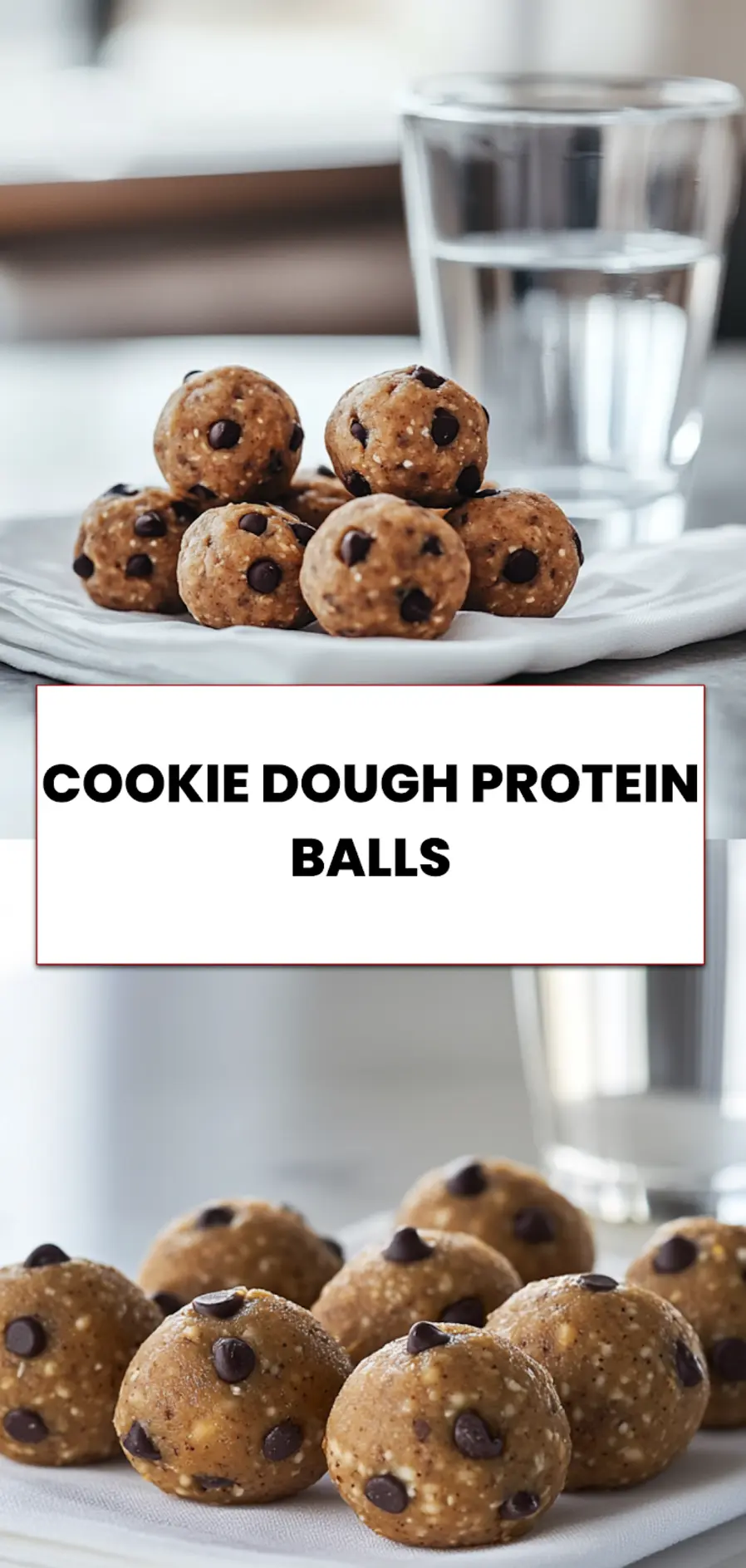 Cookie Dough Protein Balls: Easy Delicious Recipe 5 No-bake cookie dough protein balls displayed in bowl with chocolate chips and napkin, healthy protein treat