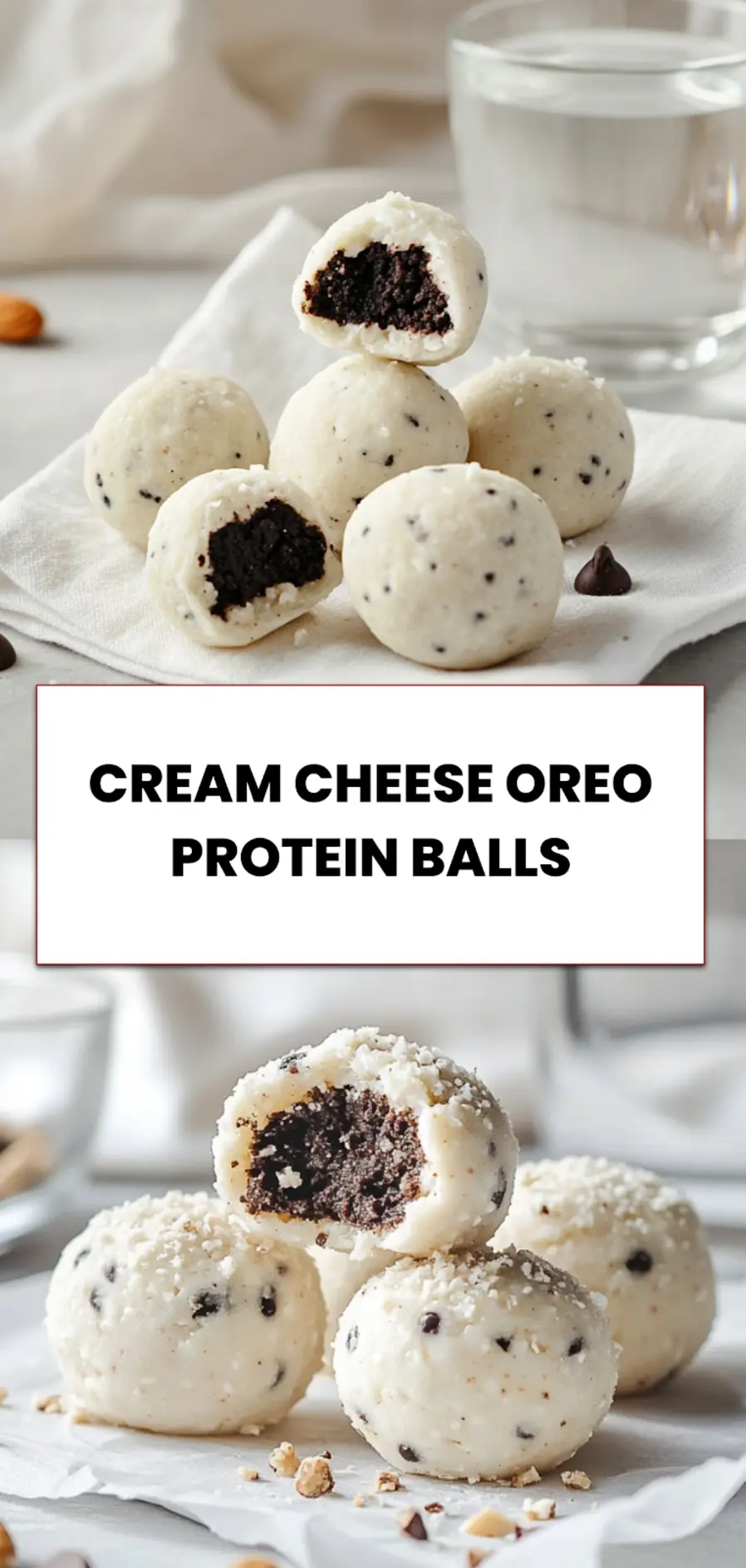Cream Cheese Oreo Protein Balls: Delicious and Easy Snacks 5 Close-up of rolled Cream Cheese Oreo Protein Balls on white napkin with natural lighting
