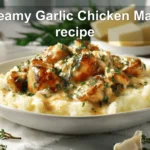 Creamy Garlic Chicken Mash recipe plated with mashed potatoes rosemary garnish warm inviting blog photo