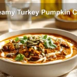 Creamy Turkey Pumpkin Chili in bowl on white napkin with glass of water