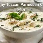Creamy Tuscan Parmesan Cream Soup: A Simple Delight 6 Creamy Tuscan Parmesan Cream Soup in ceramic bowl garnished with basil and grated Parmesan