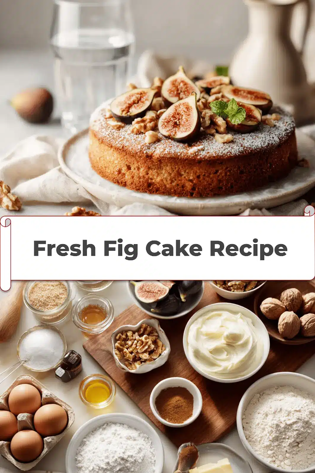 Fresh Fig Cake Recipe: A Delicious and Easy Treat 5 Fresh Fig Cake Recipe topped with sliced figs and powdered sugar, warm golden crumb_pin
