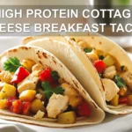 HIGH PROTEIN COTTAGE CHEESE BREAKFAST TACOS plated warmly with chicken pieces mixed vegetables and potatoes