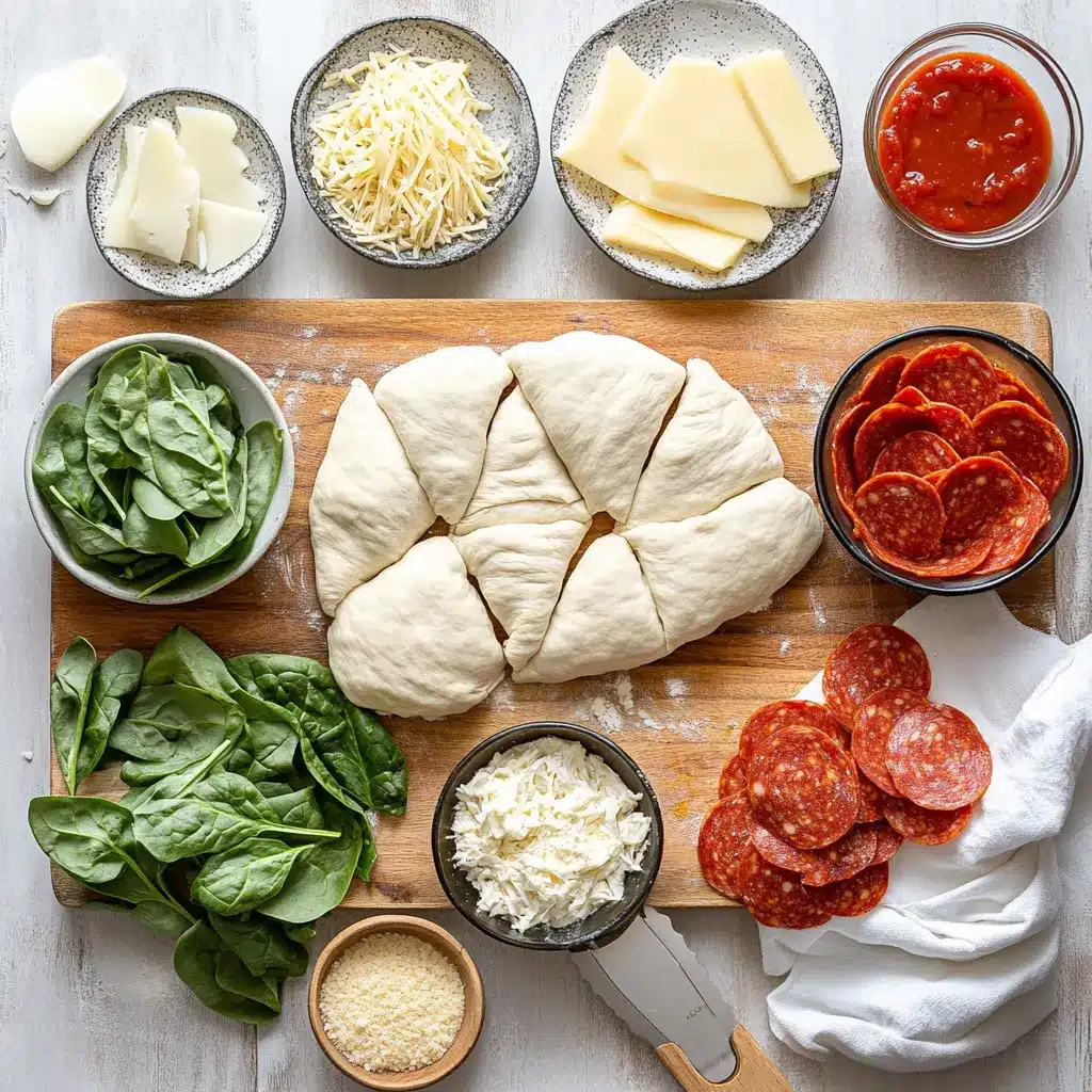 Air Fryer Calzones: Easy and Irresistible Recipe 4 Air Fryer Calzones ingredients on countertop including pizza dough, shredded cheese, and fresh vegetables