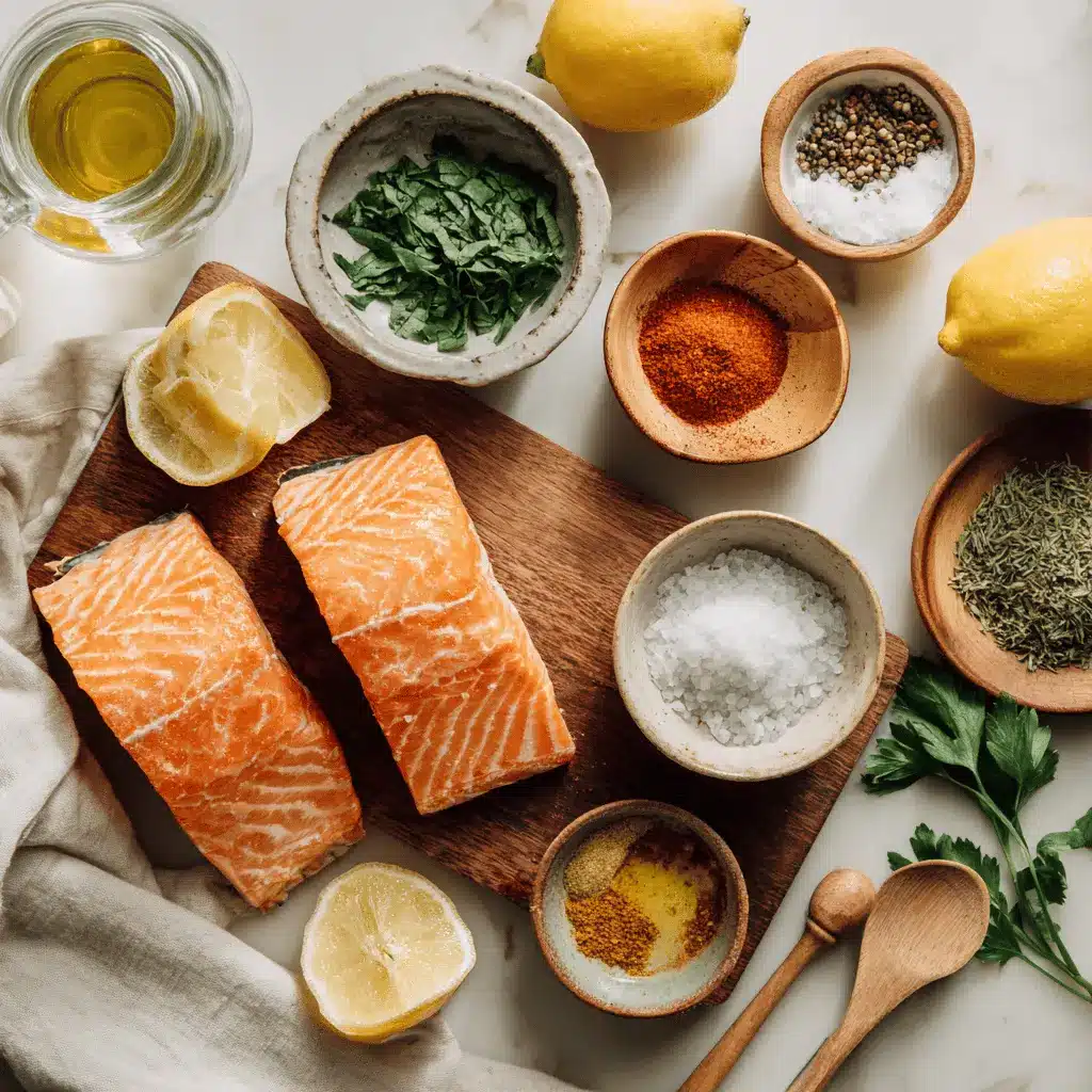 Air Fryer Salmon: Simple Delicious Recipe You'll Love 4 Air Fryer Salmon on ceramic plate with lemon wedges and fresh herbs