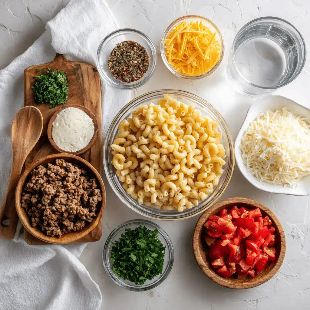 Creamy Rotel Pasta with Ground Beef: Quick and Delicious 4 Ingredients for Creamy Rotel Pasta with Ground Beef including pasta, ground beef, Rotel tomatoes, cream cheese, and shredded cheddar
