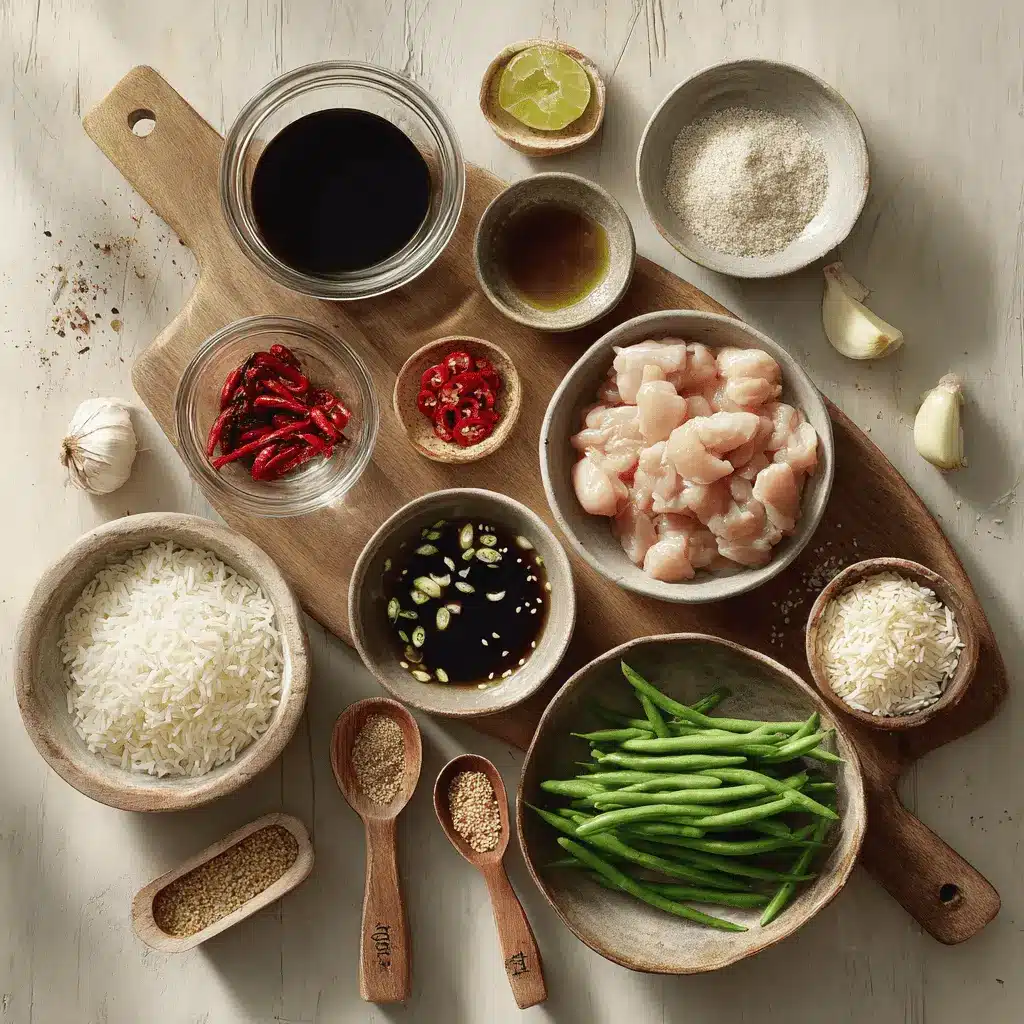 Crispy Pepper Chicken Thigh: Easy and Irresistible Ways 3 Crispy Pepper Chicken Thigh plated with white rice green beans chili and toasted sesame seeds