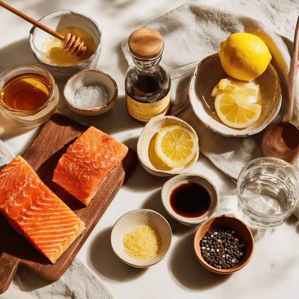 Damn Air Fryer Salmon Easy Recipe Unbelievably Delicious 4 Damn Air Fryer Salmon plated with lemon slices honey soy glaze olive oil bottle beside glass