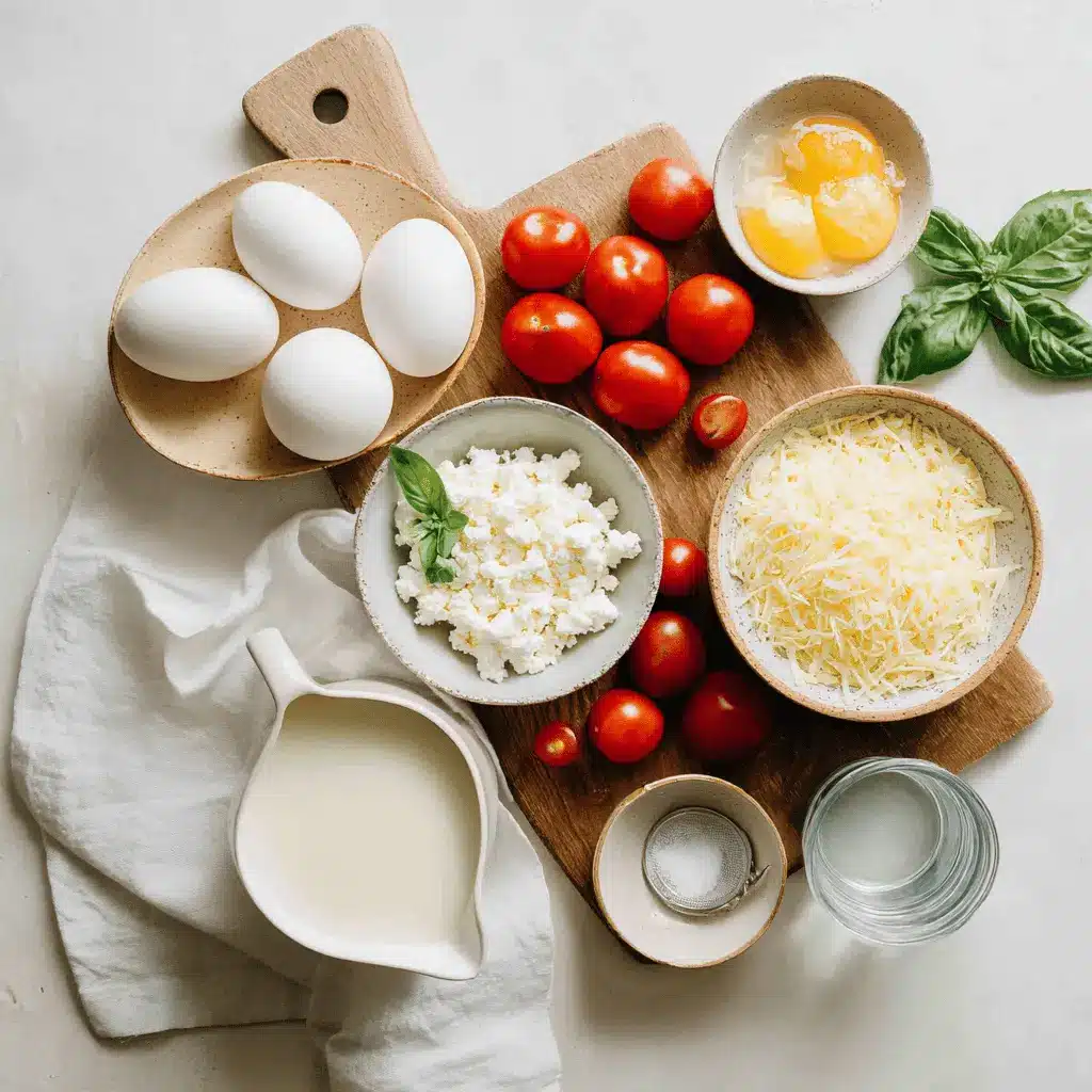 High Protein Egg Casserole with Cottage Cheese: Delicious Way to Power Up 4 High Protein Egg Casserole with Cottage Cheese baked golden topped with cherry tomatoes and basil