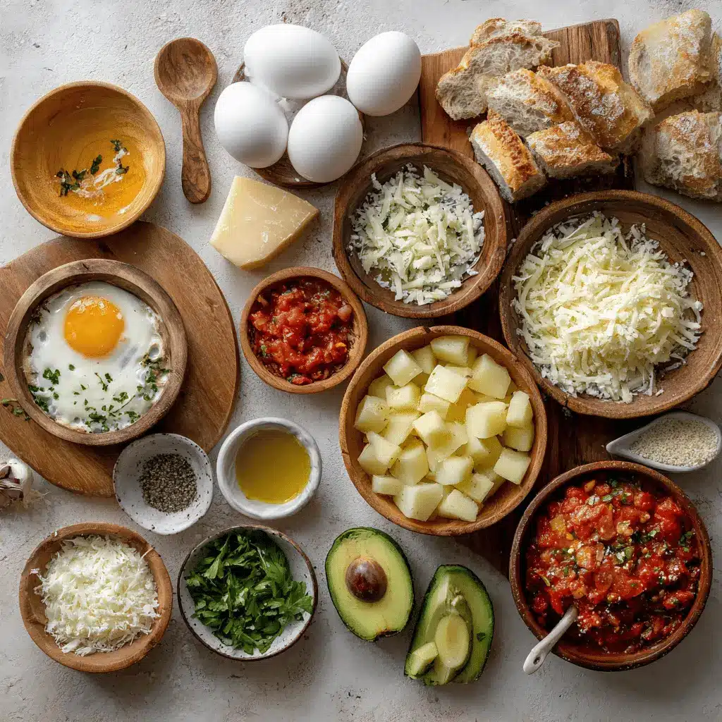 One Pan Shakshuka: Simple and Delicious Recipe 4 Ingredients for One Pan Shakshuka eggs, crushed tomatoes, bell peppers, onions, garlic, fresh herbs, spices, and bread