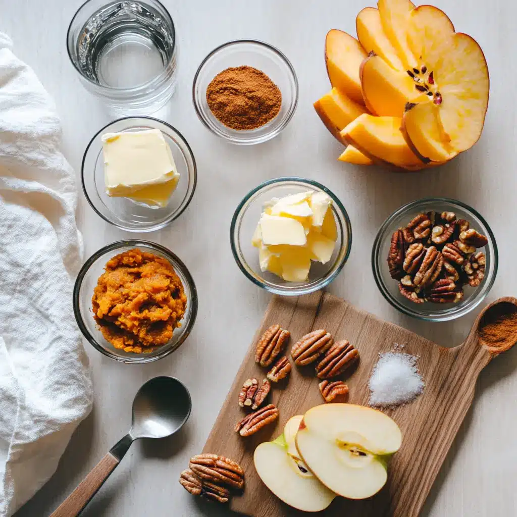 Sweet Potato Breakfast Bowl: Delicious and Simple Recipe 4 Ingredients for sweet potato breakfast bowl including mashed sweet potato, gala apple, pecans, brown sugar, cinnamon, and butter
