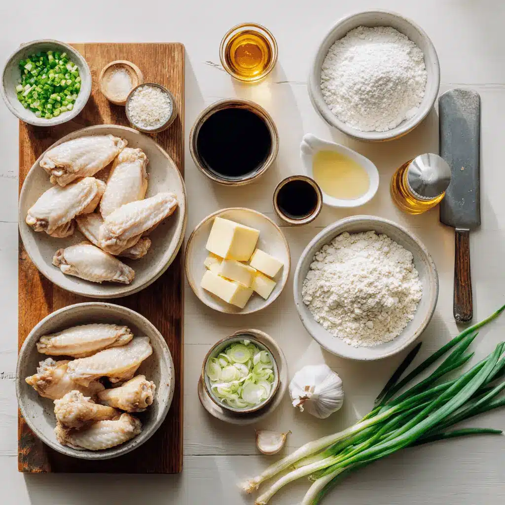 Soy Garlic Wings: Irresistibly Easy Recipe to Try Now 4 Soy Garlic Wings plated on white napkin with sesame seeds and green onions