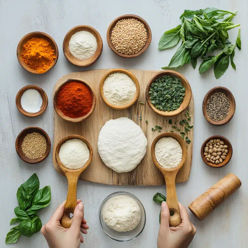 Thepla Recipe: Irresistibly Simple & Delicious 5 Ingredients for thepla recipe including fresh fenugreek leaves, flour, spices, and sesame seeds arranged on a white surface