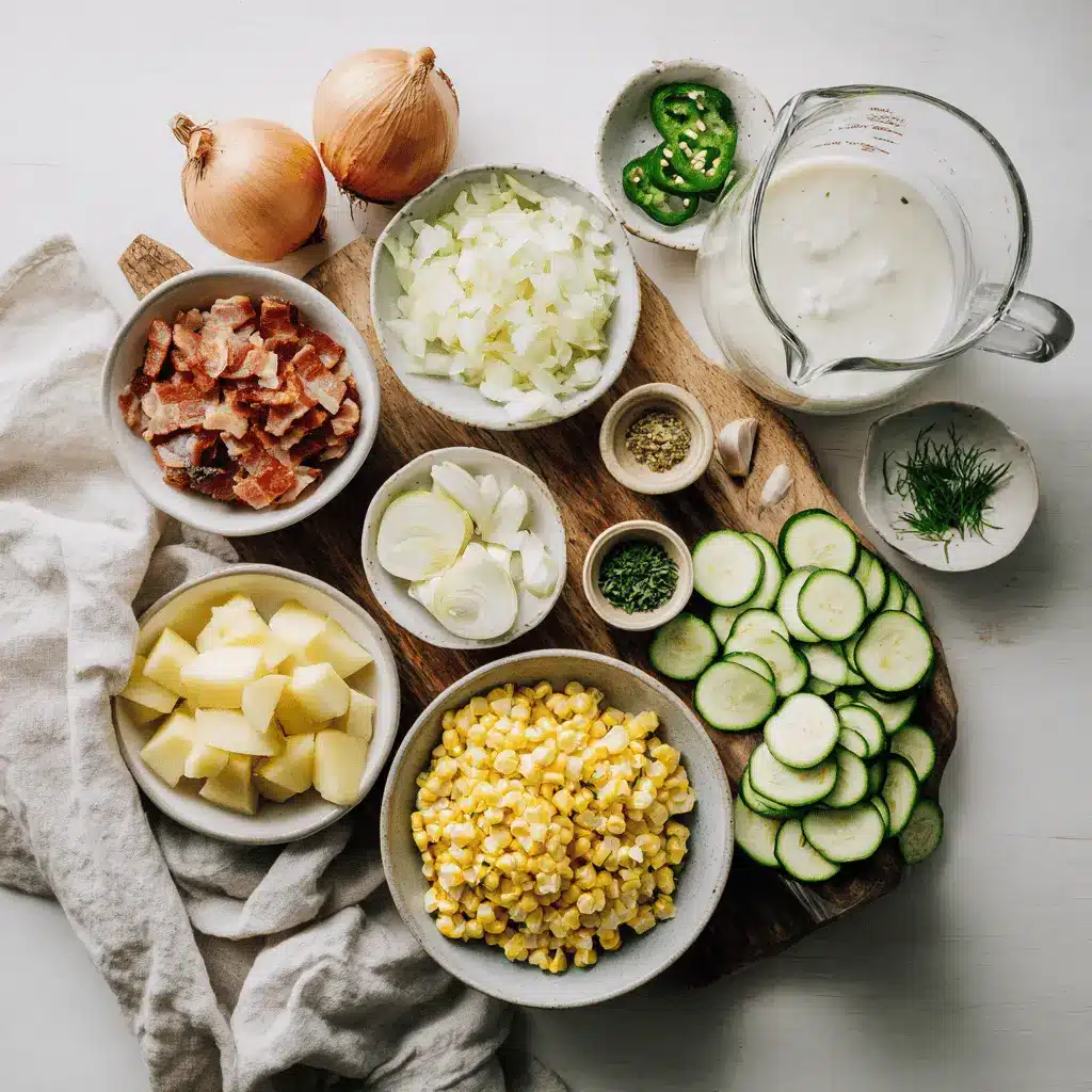 Zucchini Corn Chowder: Easy Delicious Soup Recipe to Try 4 Zucchini Corn Chowder in white bowl with bacon and fresh herbs on napkin
