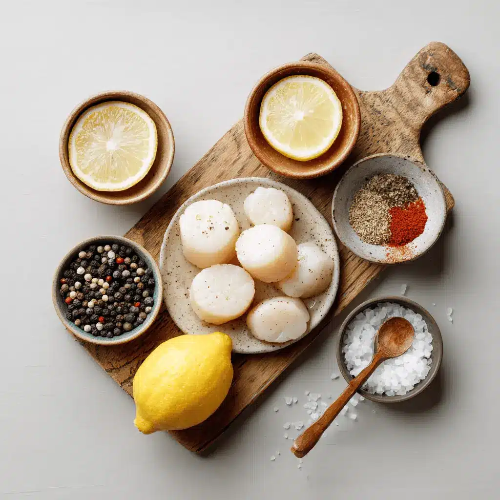 Air Fryer Scallop: Simple Delicious Recipe for Beginners 4 Air fryer scallop plated with lemon wedge, butter glaze, paprika and coarse salt flakes