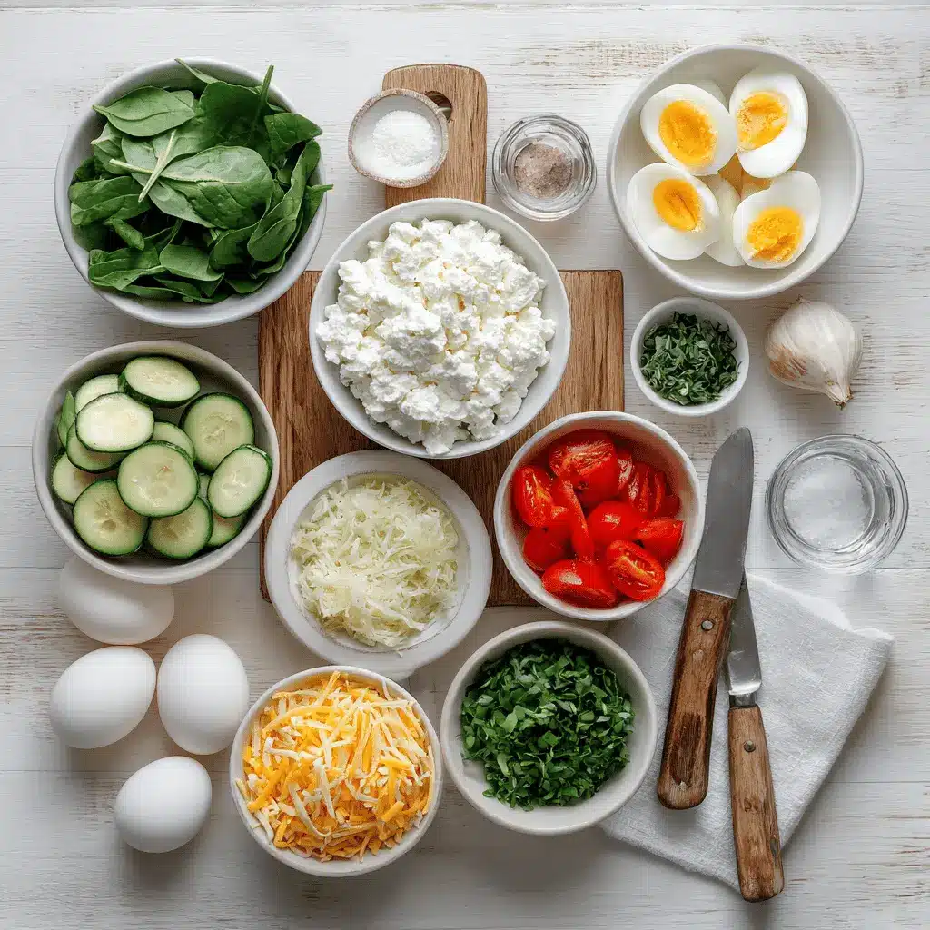 Egg Salad with Cottage Cheese: Delicious Fresh Twist 4 Egg salad with cottage cheese on white napkin, vibrant peppers and herbs, water glass