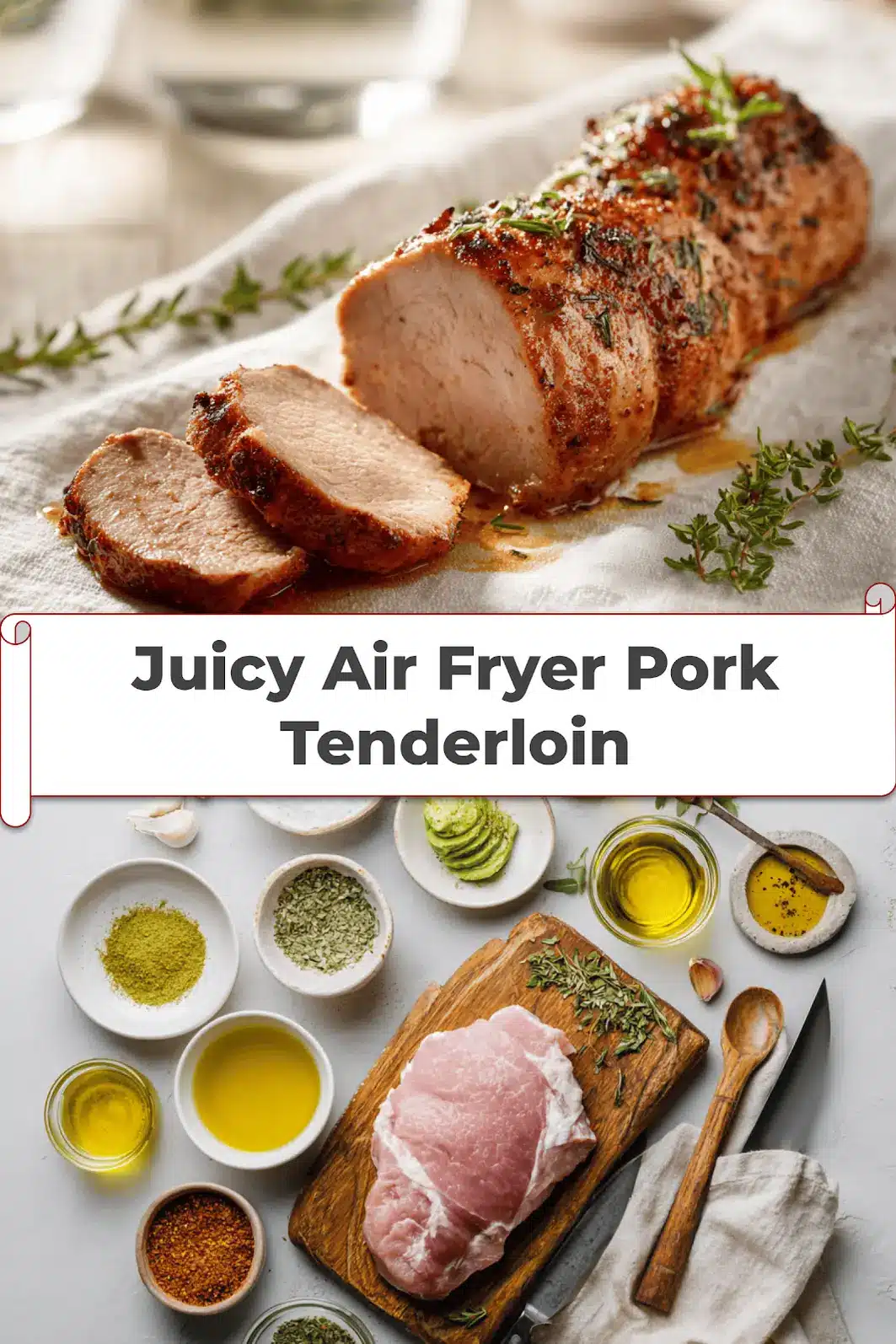 Juicy Air Fryer Pork Tenderloin Recipe: Ultimate Guide 5 Juicy Air Fryer Pork Tenderloin on white napkin with glass of water, warm natural light_pin