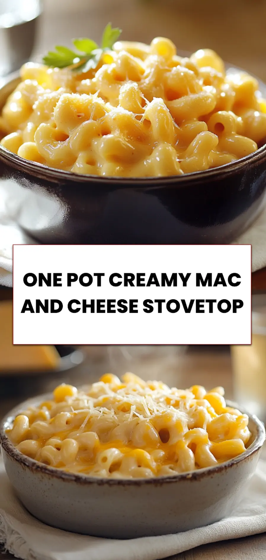 One Pot Creamy Mac and Cheese (Stovetop): Easy Delicious Magic 5 Mouthwatering stovetop mac and cheese served in a dish with melty cheese strands close up