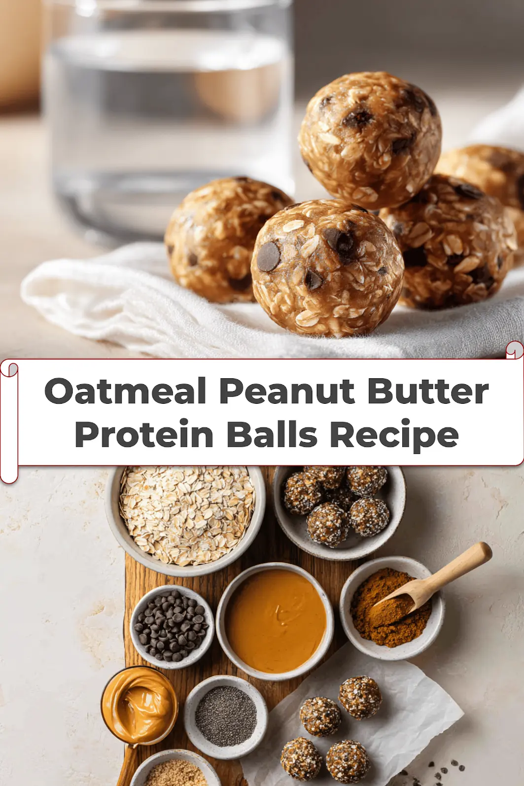 Oatmeal Peanut Butter Protein Balls Recipe: Irresistibly Easy & Delicious 5 Stack of oatmeal peanut butter protein balls recipe ready to eat on parchment paper with dark chocolate drizzle