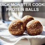 QUICK MONSTER COOKIE PROTEIN BALLS on white cloth napkin close up warm natural light appetizing