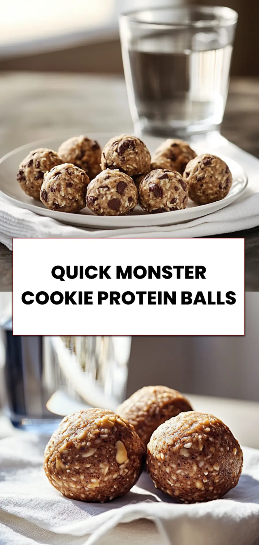 Quick Monster Cookie Protein Balls: Easy and Irresistible 5 Overhead view of quick monster cookie protein balls rolled with oats and chocolate chips on a napkin ready for snack prepping