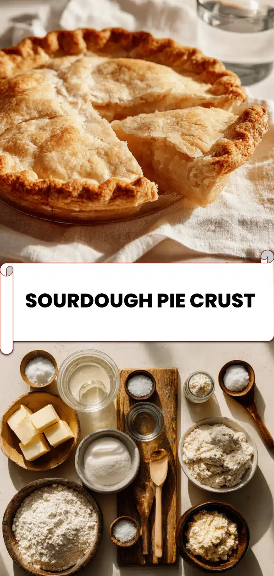 Sourdough Pie Crust: Easy and Delicious Recipe 5 Golden sourdough pie crust sliced and served on light napkin with water glass in background_pin