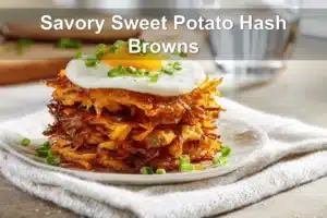Savory Sweet Potato Hash Browns: Easy Delicious Recipe Savory Sweet Potato Hash Browns on white napkin with glass of water and golden crust