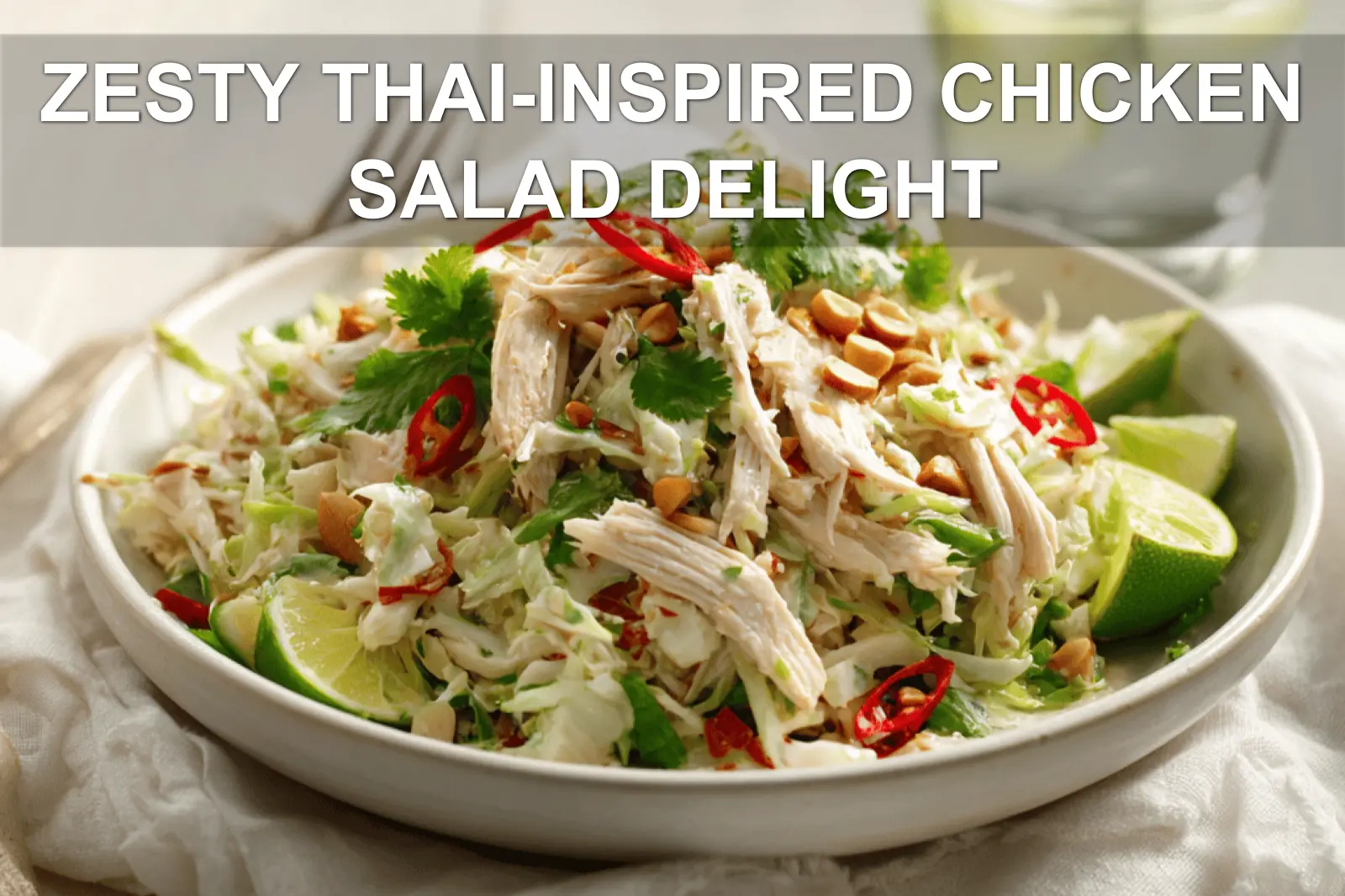 ZESTY THAI-INSPIRED CHICKEN SALAD DELIGHT bright shredded chicken salad with cabbage carrots peanuts and lime