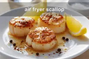 Air Fryer Scallop: Simple Delicious Recipe for Beginners Air fryer scallop plated with lemon wedge, butter glaze, paprika and coarse salt flakes