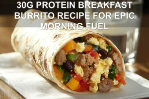 30G PROTEIN BREAKFAST BURRITO RECIPE FOR EPIC MORNING FUEL scrambled egg turkey sausage cheddar burrito