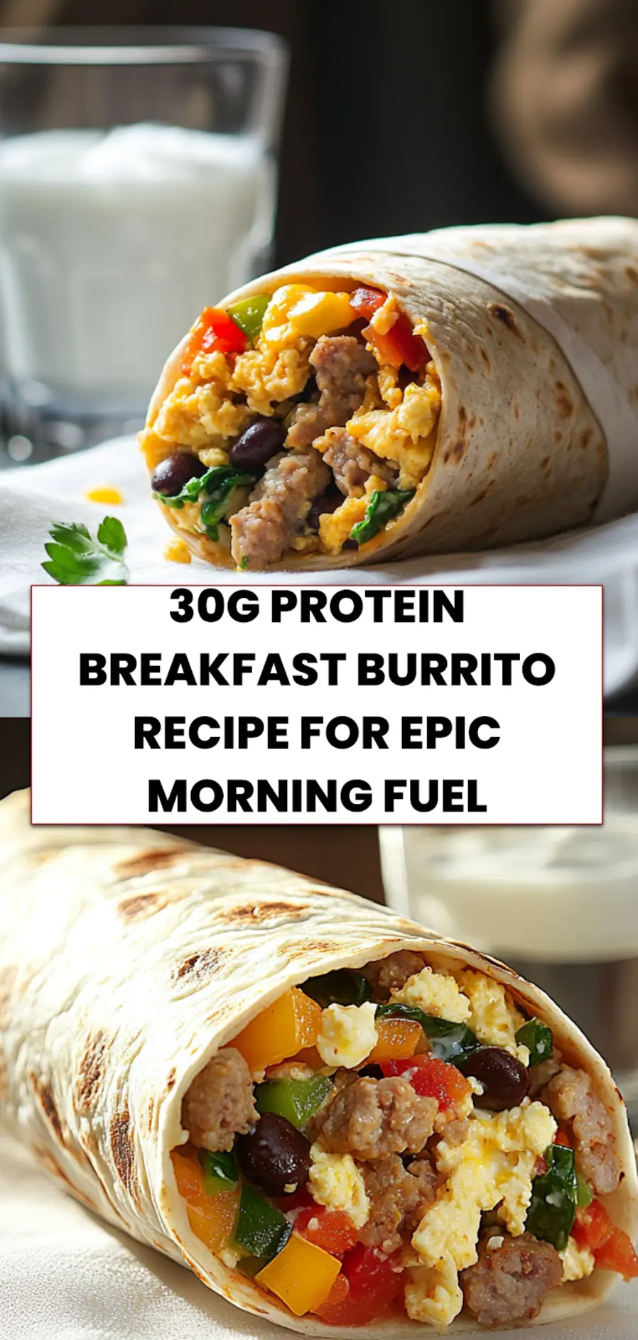 30g Protein Breakfast Burrito Recipe: Delicious Epic Fuel 5 Freezer-friendly 30G PROTEIN BREAKFAST BURRITO with eggs, Turkey, cheese, and tortilla