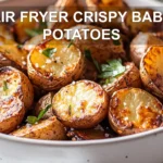 AIR FRYER CRISPY BABY POTATOES golden crispy baby potatoes plated with herbs and sea salt flakes