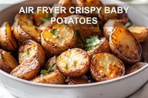 AIR FRYER CRISPY BABY POTATOES golden crispy baby potatoes plated with herbs and sea salt flakes