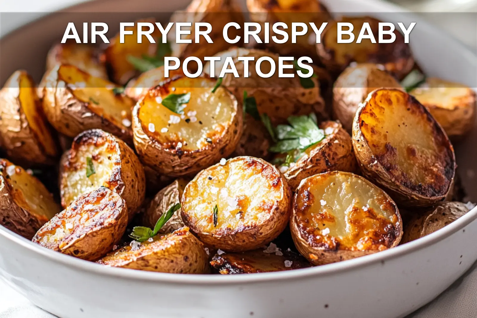 Extra crispy air fryer baby potatoes with fresh parsley garnish.