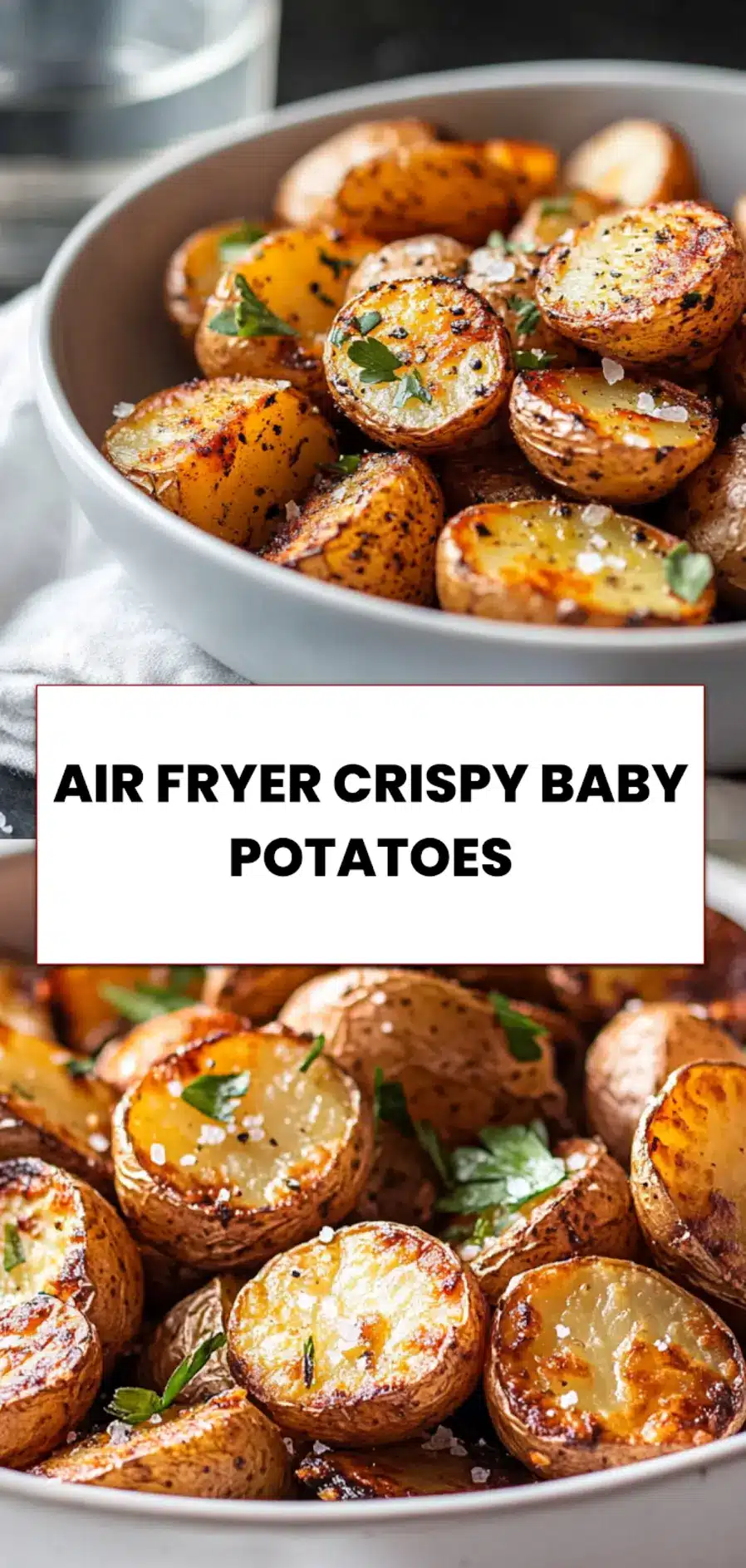 Air Fryer Crispy Baby Potatoes: Simple and Irresistible 5 Golden crispy baby potatoes served in bowl with herbs and sea salt, ideal as air fryer side dish
