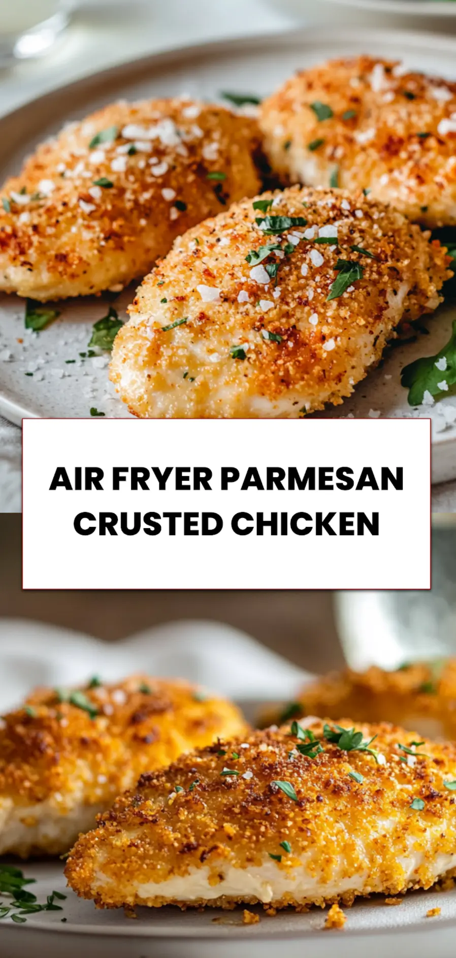 Air Fryer Parmesan Crusted Chicken: Quick and Irresistible Dinner 5 Served Air Fryer Parmesan Crusted Chicken sliced and ready to eat with crispy golden Parmesan crust