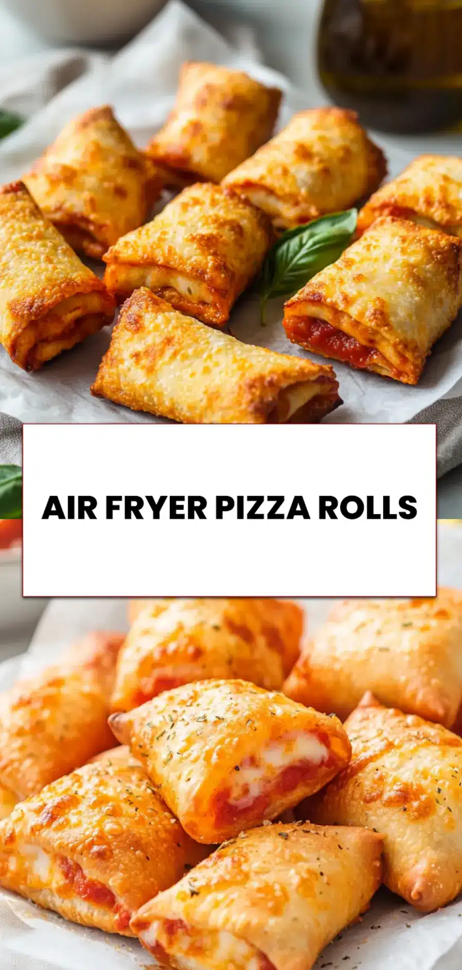 Air Fryer Pizza Rolls: Easy and Tempting Snacks Anytime 5 Finished air fryer pizza rolls served on a white napkin with dipping sauce and herbs