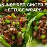 ASIAN INSPIRED GINGER BEEF LETTUCE WRAPS centered hero view, clean and uncluttered