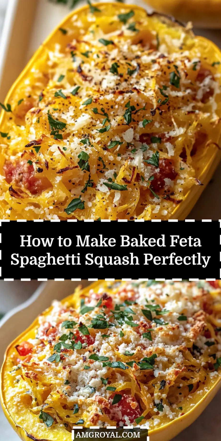 Baked Feta Spaghetti Squash: Easy and Irresistible Recipe 5 Plated baked feta spaghetti squash with fresh herbs and golden cheese topping