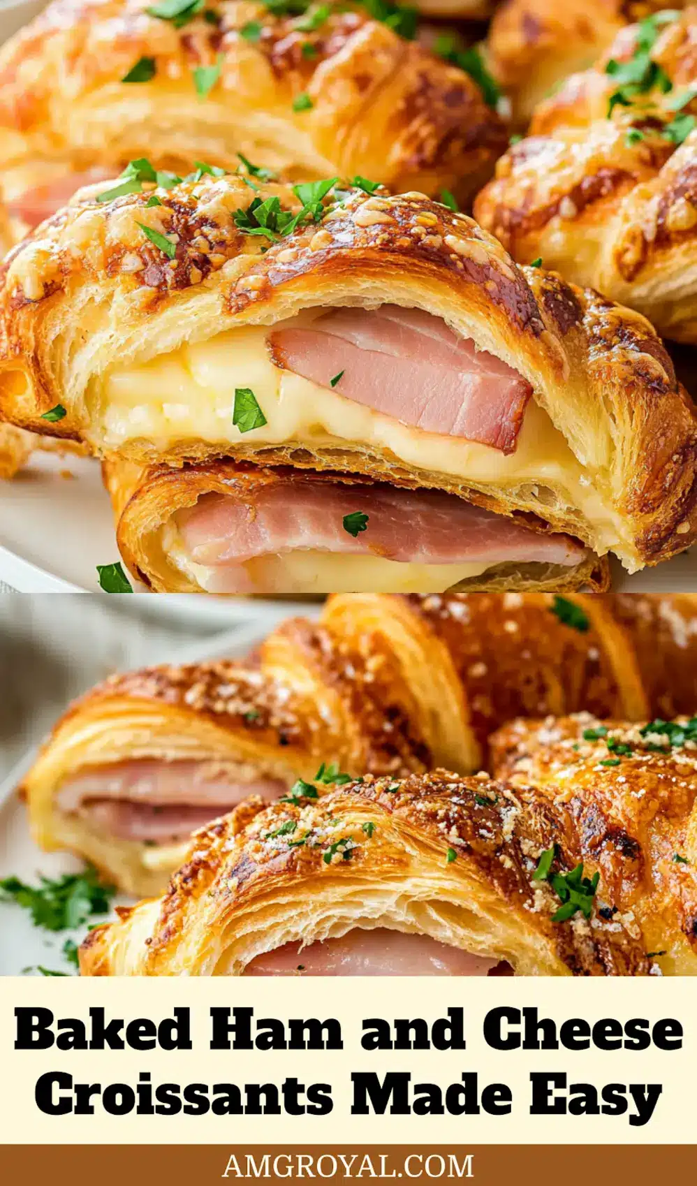 Baked Ham and Cheese Croissants: Irresistibly Simple Recipe 5 Finished baked ham and cheese croissants on tray with poppy seeds and golden crust, ready to serve