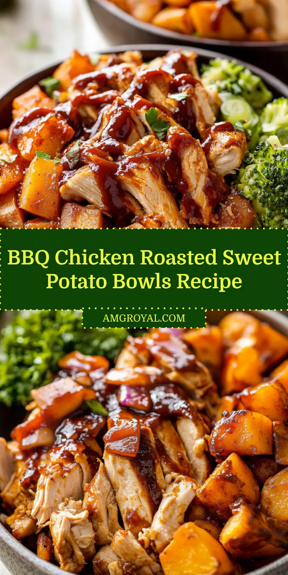BBQ Chicken Roasted Sweet Potato Bowls: Easy and Delicious 5 Plated BBQ Chicken Roasted Sweet Potato Bowls ready to serve