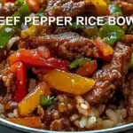 BEEF PEPPER RICE BOWL centered hero view, clean and uncluttered