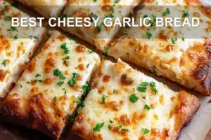 Best Cheesy Garlic Bread Your Taste Buds Need BEST CHEESY GARLIC BREAD centered hero view, clean and uncluttered