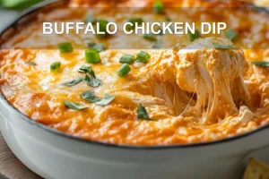 Buffalo Chicken Dip: Irresistible and Easy Recipe BUFFALO CHICKEN DIP centered hero view, clean and uncluttered