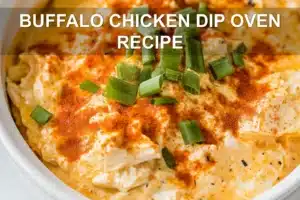 Buffalo Chicken Dip Oven Recipe: A Delicious Easy Must Try BUFFALO CHICKEN DIP OVEN RECIPE centered hero view, clean and uncluttered