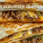 Cheeseburger Quesadilla Quick Easy and Delicious Recipe 6 CHEESEBURGER QUESADILLA centered hero view, clean and uncluttered