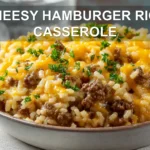 CHEESY HAMBURGER RICE CASSEROLE creamy baked casserole with melted cheddar and fresh herbs